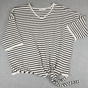 Time and Tru Womens XXXL Striped V-Neck Side Tie Top Winter White TTL38301ST